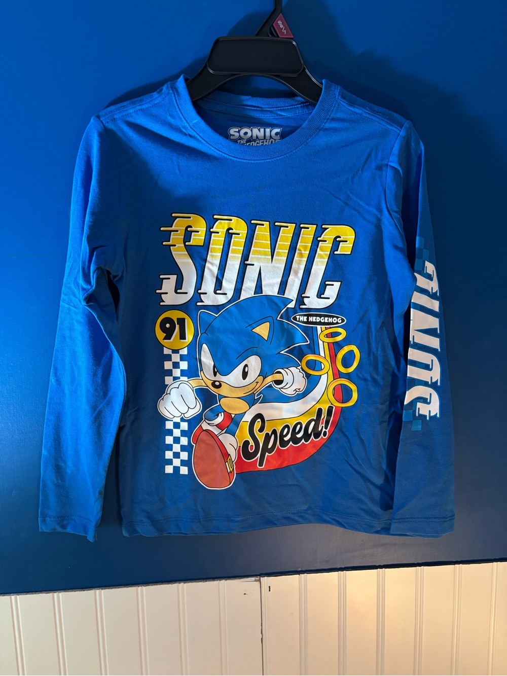 Sonic The Hedgehog Blue Long-Sleeve Kids Tee - Speed Graphic